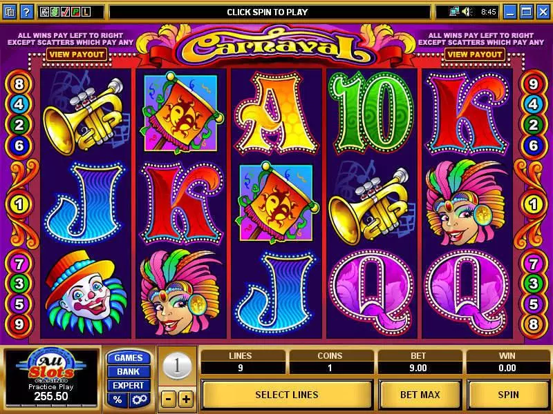 Main Screen Reels - Carnaval Microgaming Slots Game