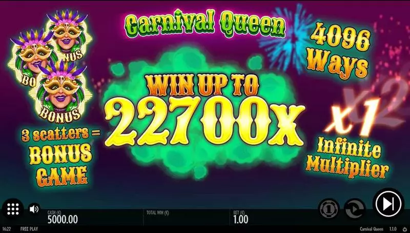 Info and Rules - Carnival Queen Thunderkick Slots Game