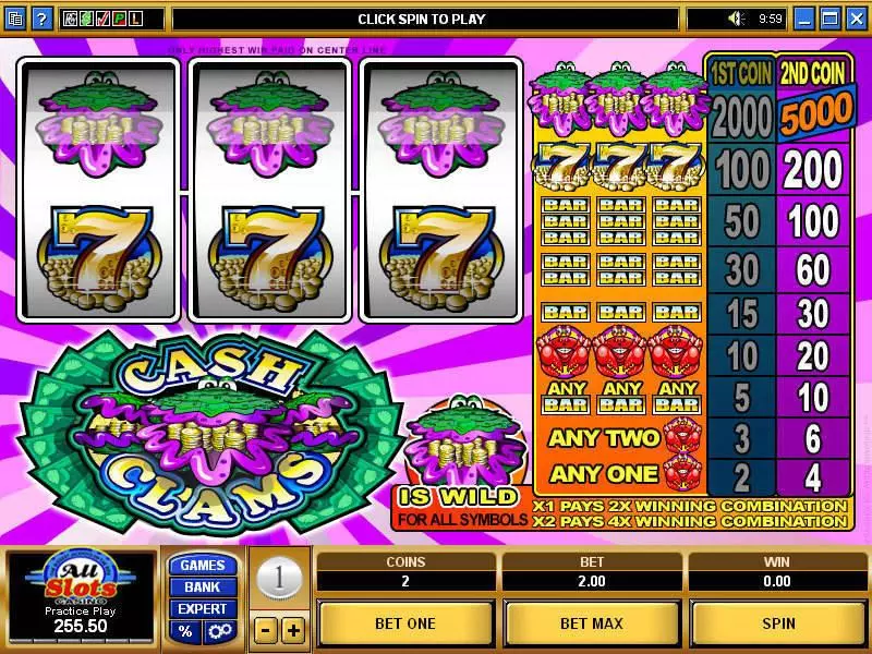 Main Screen Reels - Cash Clams Microgaming Slots Game