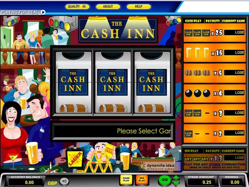 Main Screen Reels - Cash Inn 1 Line Parlay Slots Game