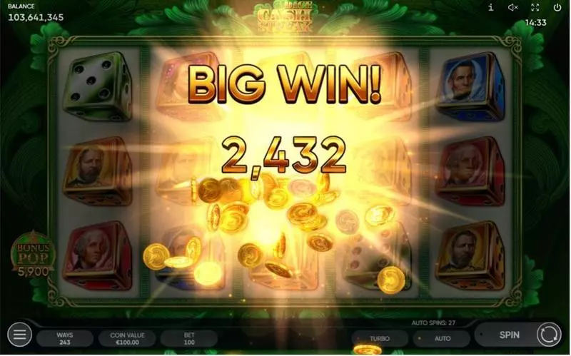 Winning Screenshot - Cash Streak Dice Endorphina Slots Game