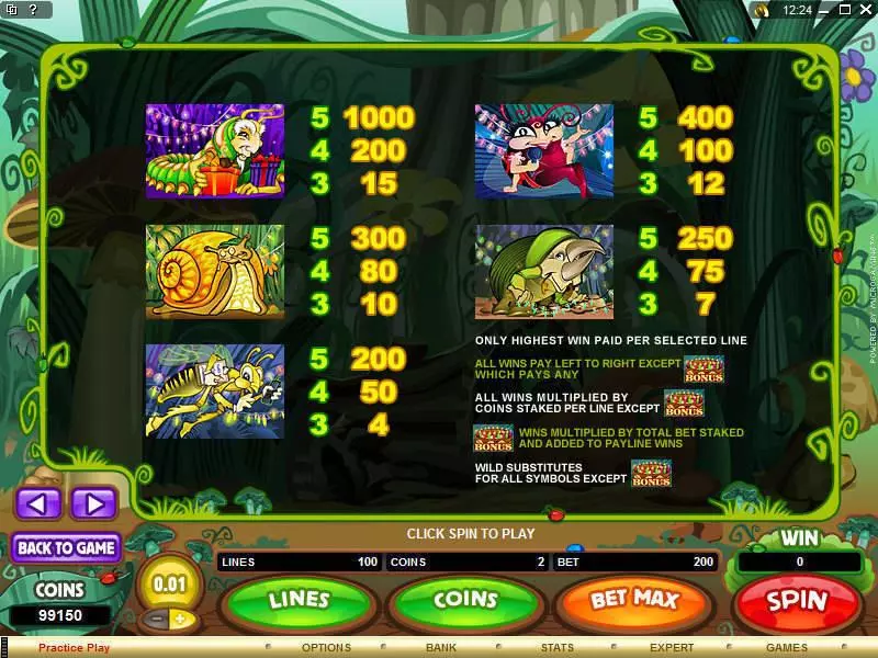 Info and Rules - Cashapillar Microgaming Slots Game
