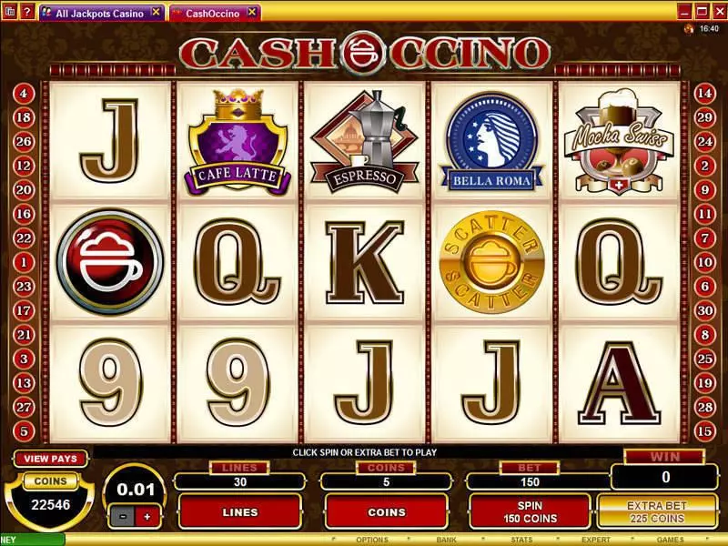 Main Screen Reels - CashOccino Microgaming Slots Game