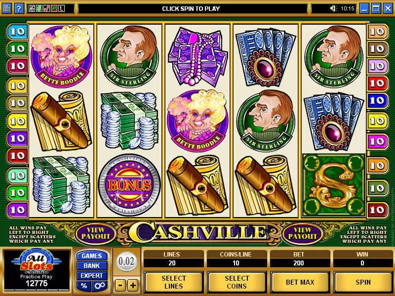 Main Screen Reels - Cashville Microgaming Slots Game