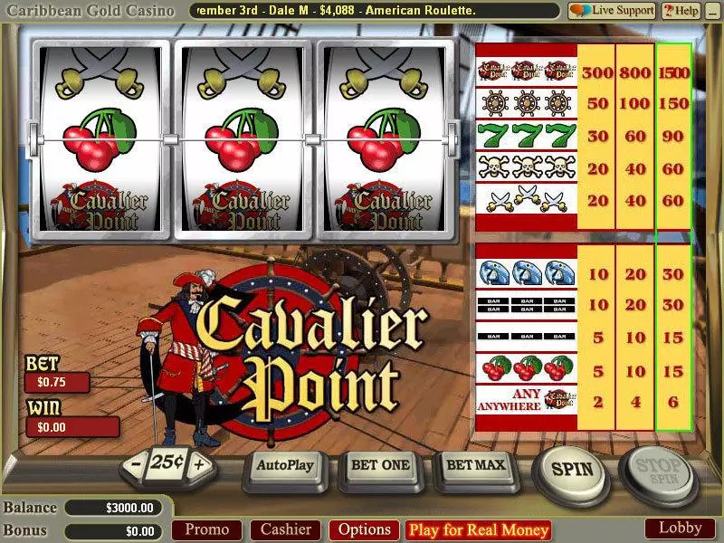 Main Screen Reels - Cavalier Point Vegas Technology Slots Game