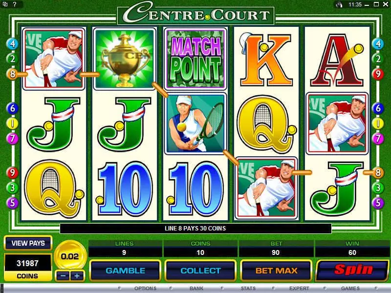 Main Screen Reels - Centre Court Microgaming Slots Game