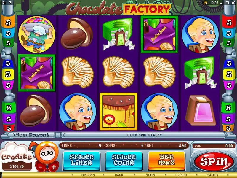 Main Screen Reels - Chocolate Factory Microgaming Slots Game