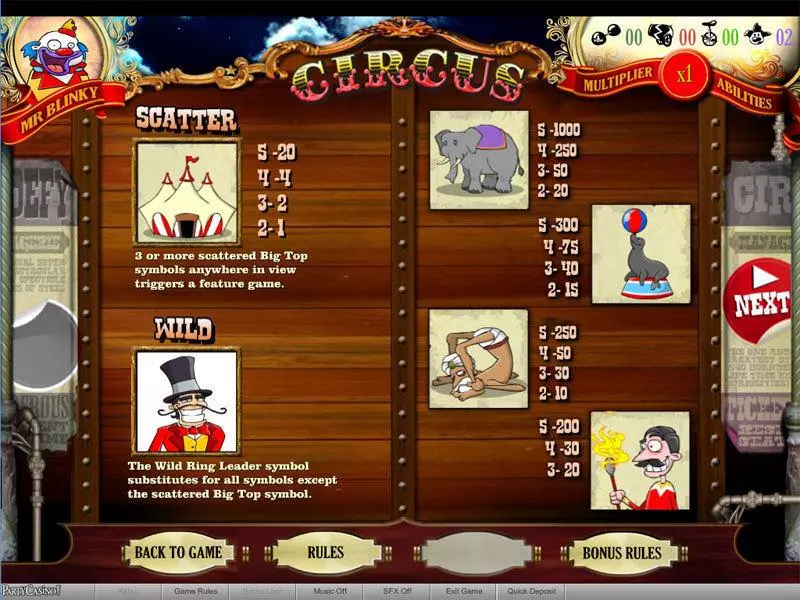 Info and Rules - Circus bwin.party Slots Game