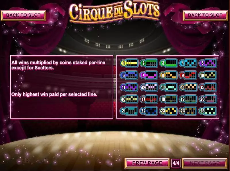 Info and Rules - Cirque du Slots Rival Slots Game