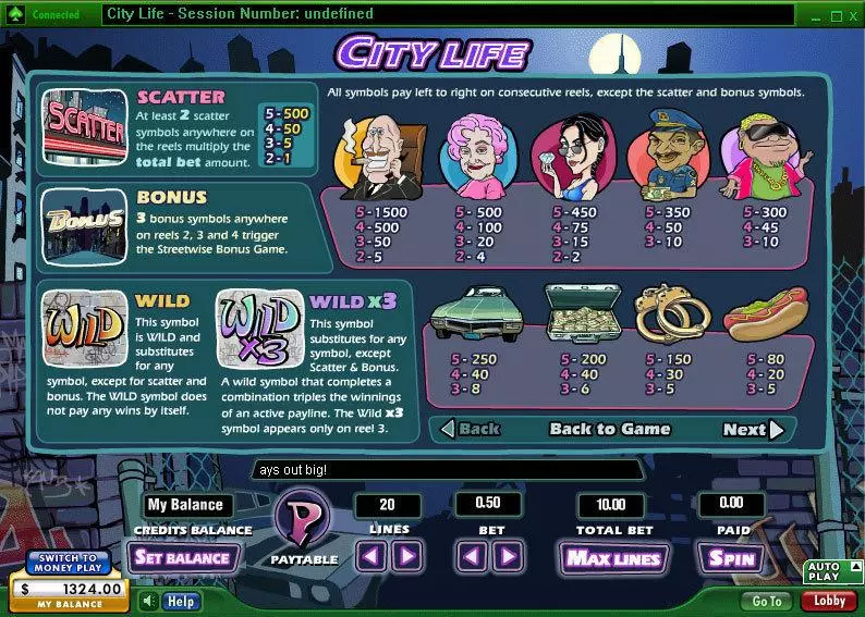 Info and Rules - City Life 888 Slots Game