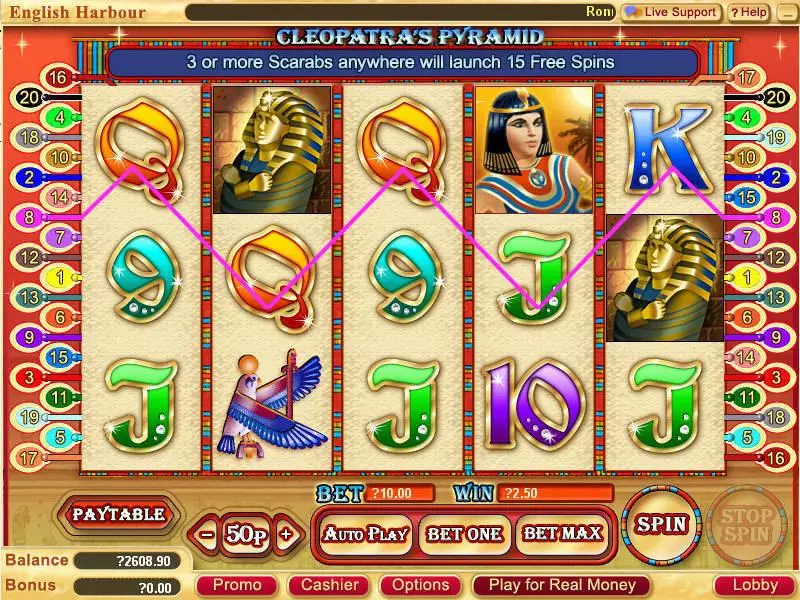 Main Screen Reels - Cleopatra's Pyramid WGS Technology Slots Game