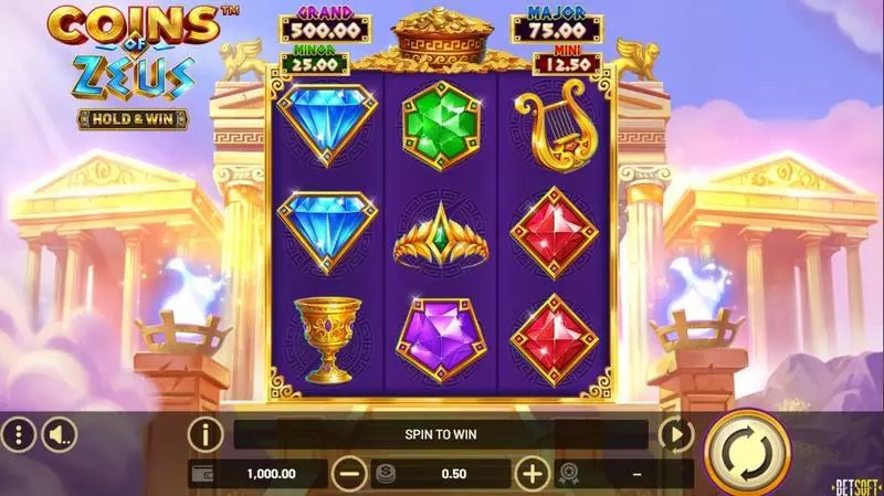 Main Screen Reels - Coins of Zeus – HOLD and WIN BetSoft Slots Game