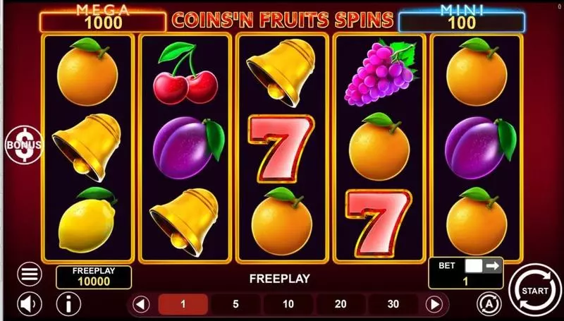 Main Screen Reels - COINS'N FRUITS SPINS 1Spin4Win Slots Game