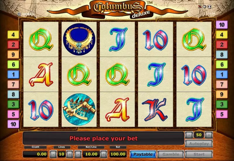 Info and Rules - Columbus - Deluxe Novomatic Slots Game
