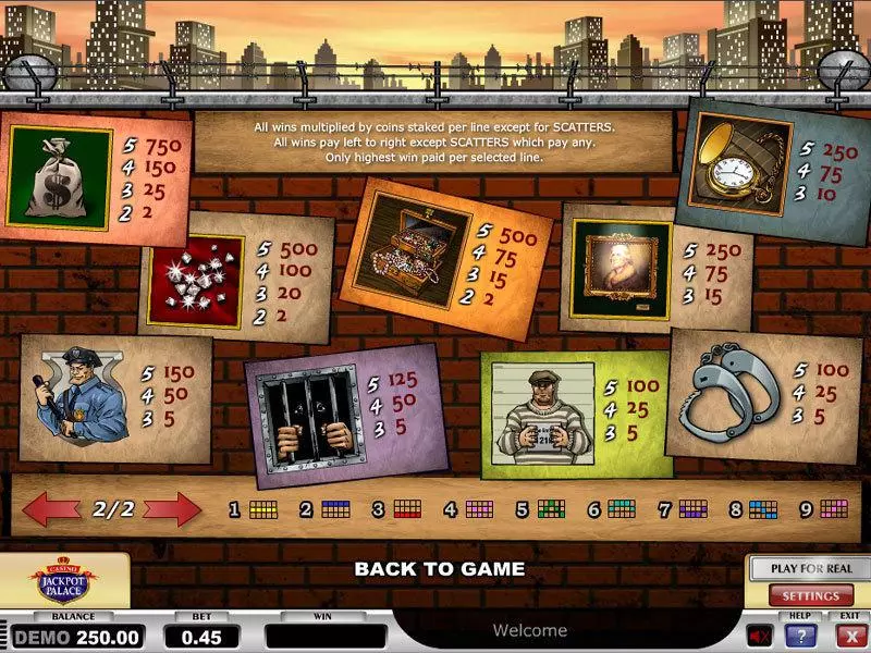 Info and Rules - Cops n Robbers Play'n GO Slots Game