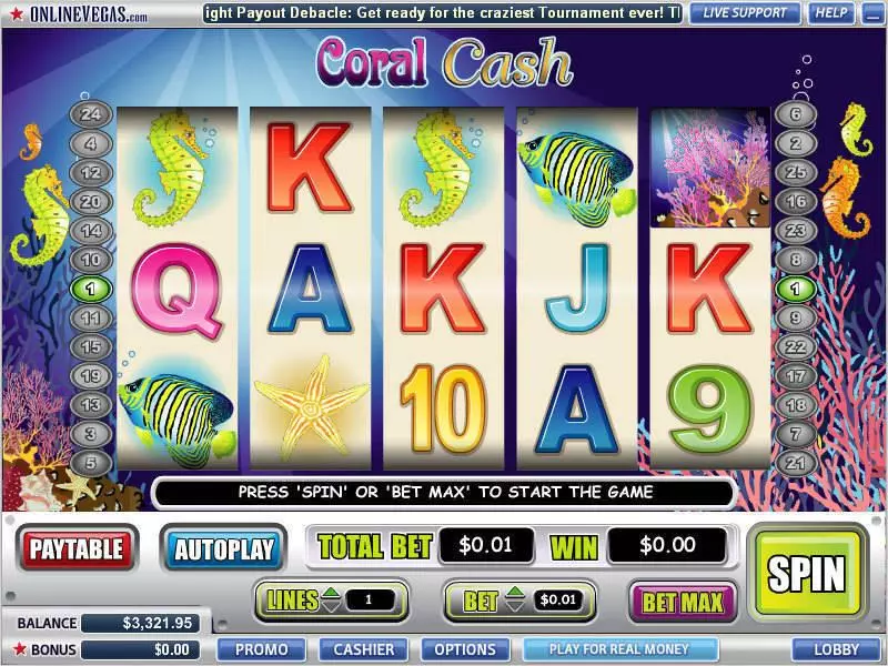 Main Screen Reels - Coral Cash WGS Technology Slots Game