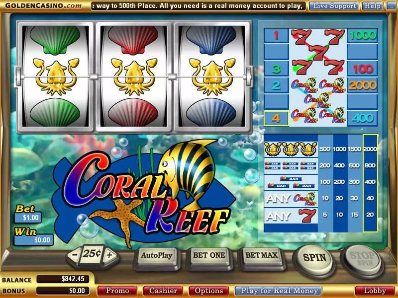 Main Screen Reels - Coral Reef WGS Technology Slots Game