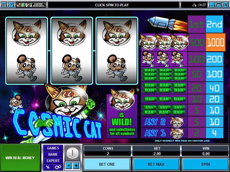 Main Screen Reels - Cosmic Cat Microgaming Slots Game