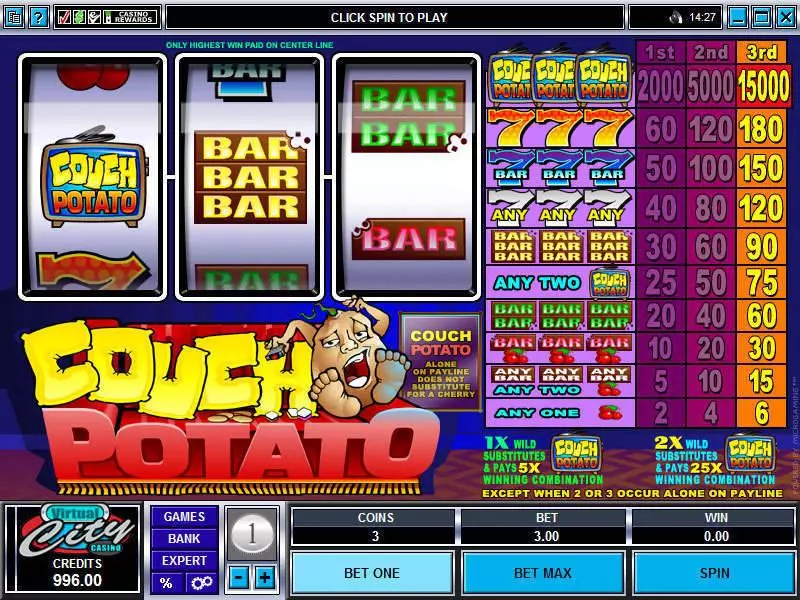 Main Screen Reels - Couch Potato Microgaming Slots Game
