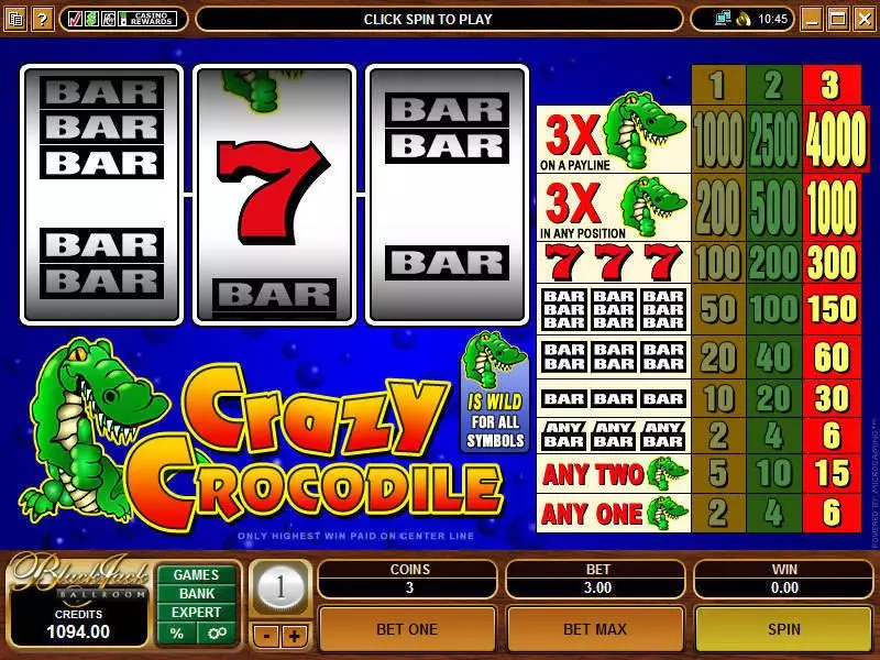 Main Screen Reels - Crazy Crocodile Microgaming Slots Game