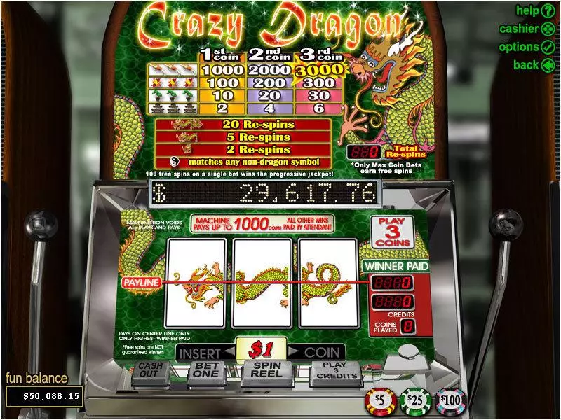 Main Screen Reels - Crazy Dragon RTG Slots Game