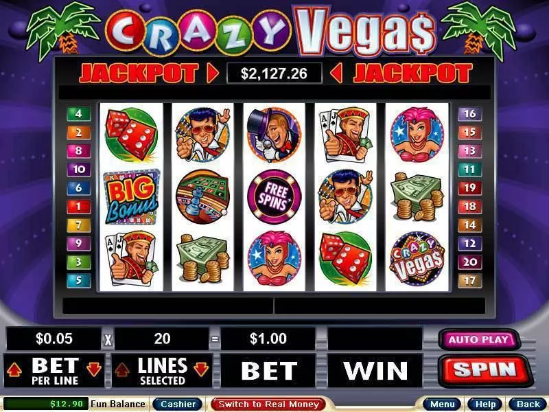 Main Screen Reels - Crazy Vegas RTG Slots Game