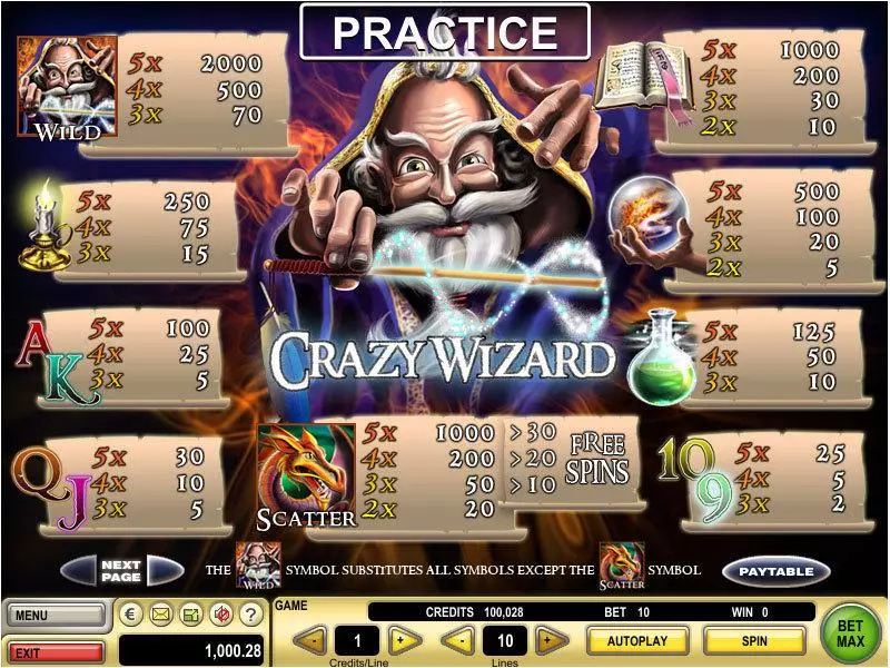 Info and Rules - Crazy Wizard GTECH Slots Game