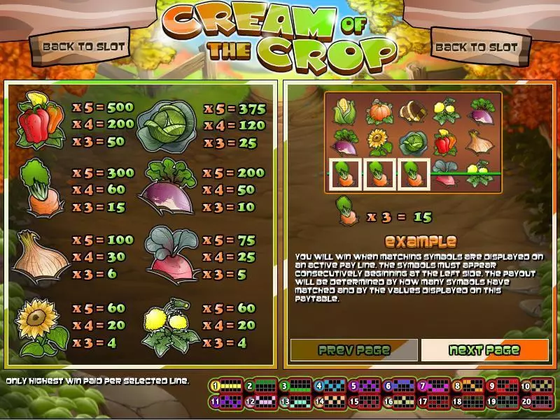 Info and Rules - Cream of the Crop Rival Slots Game