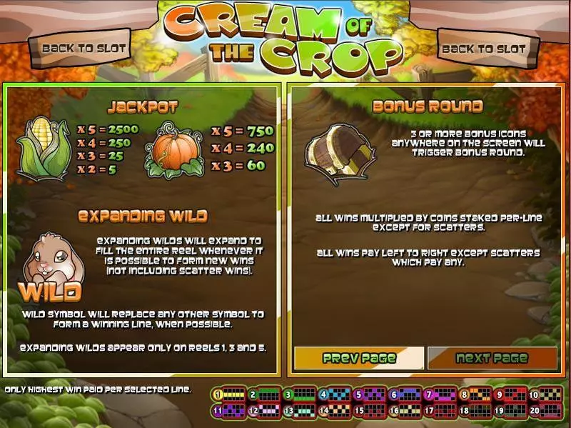 Info and Rules - Cream of the Crop Rival Slots Game