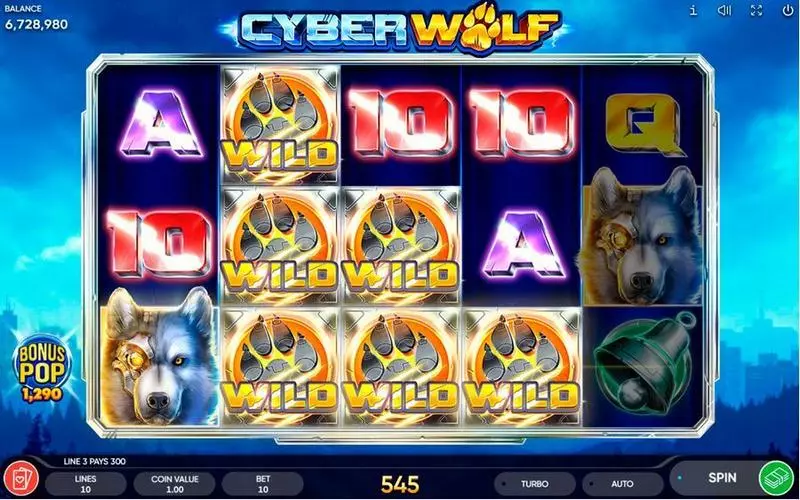 Main Screen Reels - Cyber Wolf Endorphina Slots Game