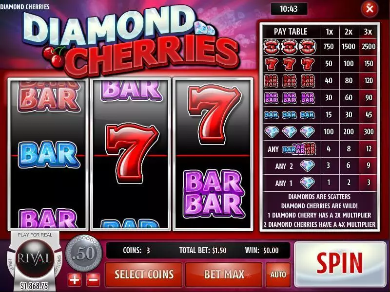 Main Screen Reels - Diamond Cherries Rival Slots Game