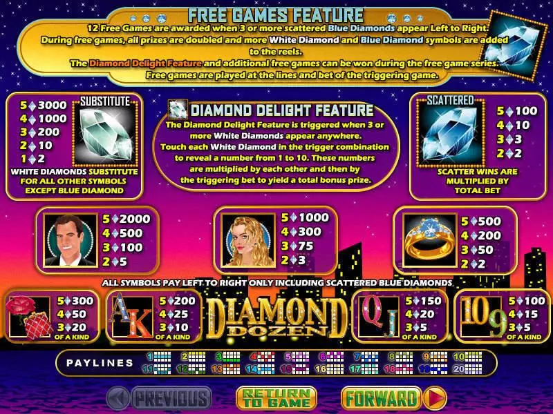Info and Rules - Diamond Dozen RTG Slots Game
