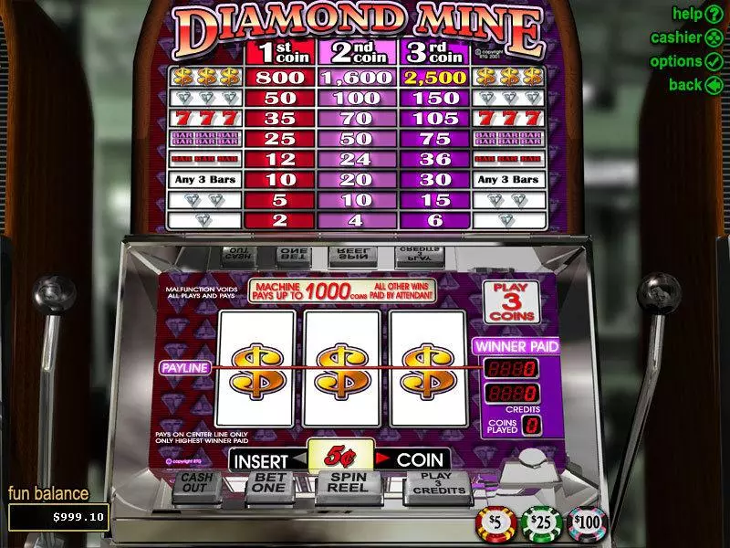 Main Screen Reels - Diamond Mine RTG Slots Game