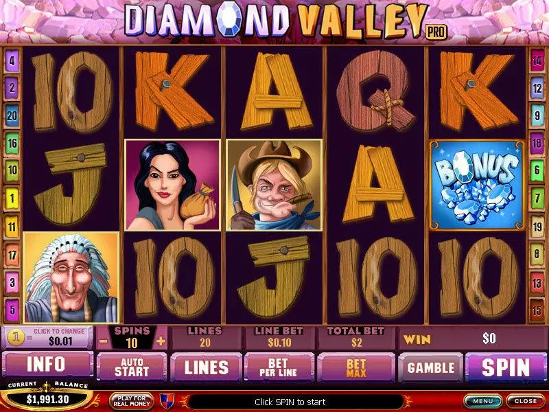 Main Screen Reels - Diamond Valley Pro PlayTech Slots Game