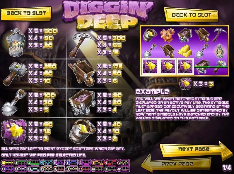 Info and Rules - Diggin Deep Rival Slots Game