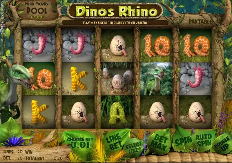 Main Screen Reels - Dino's Rhino Sheriff Gaming Slots Game