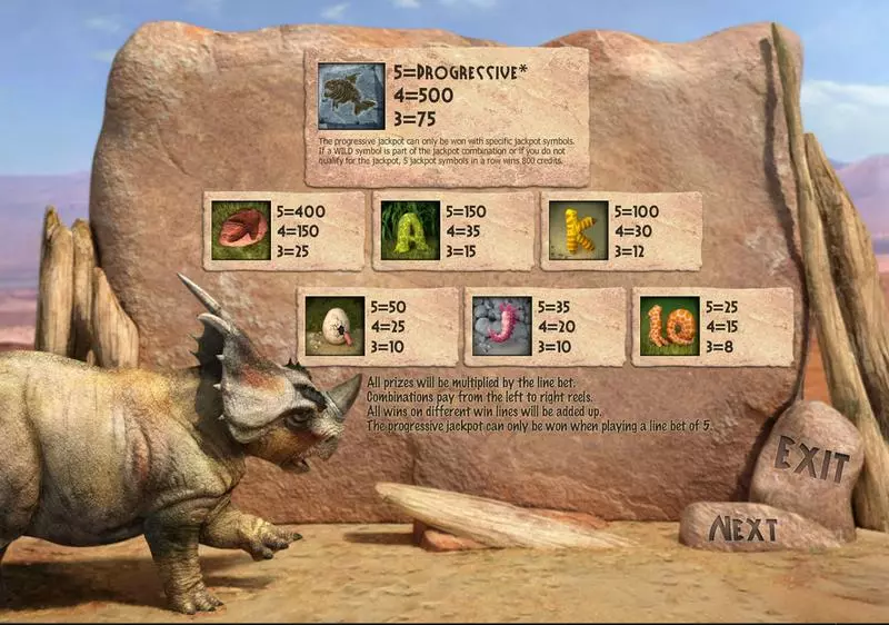 Info and Rules - Dino's Rhino Sheriff Gaming Slots Game