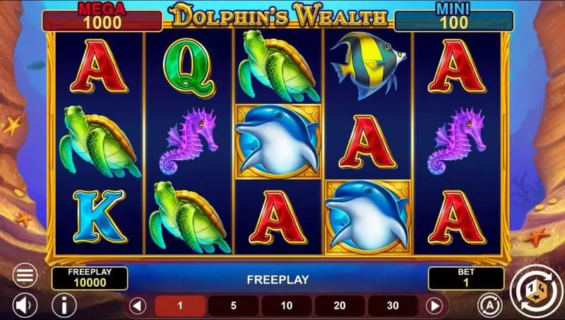 Main Screen Reels - Dolphin's Wealth 1Spin4Win Slots Game