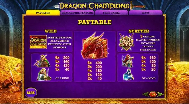 Paytable - Dragon Champions PlayTech Slots Game