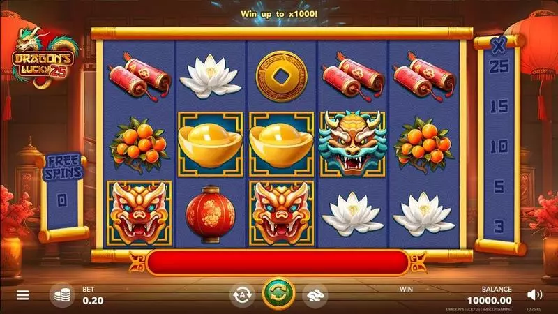 Main Screen Reels - Dragon's Lucky 25 Mascot Gaming Slots Game