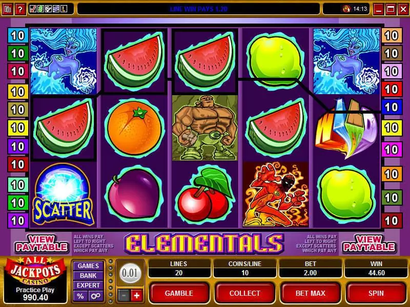 Main Screen Reels - Elementals Microgaming Slots Game