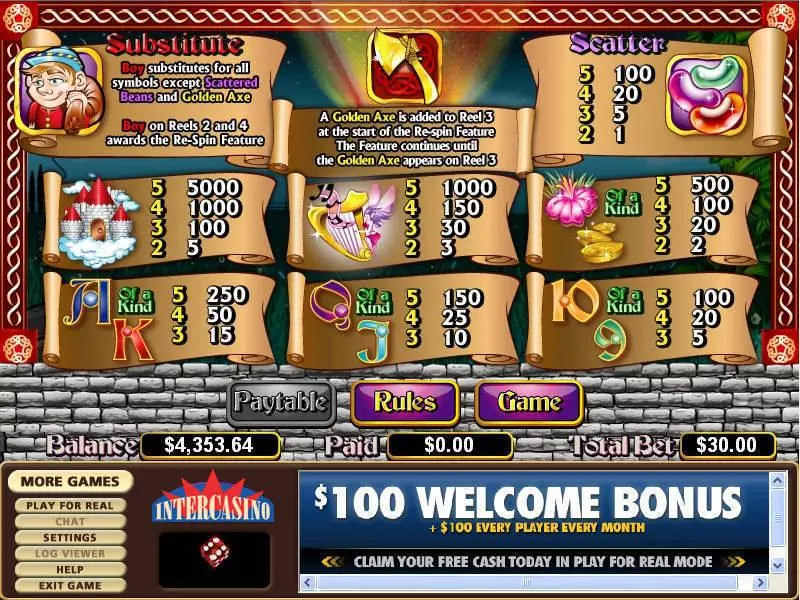 Info and Rules - Enchanted Beans CryptoLogic Slots Game