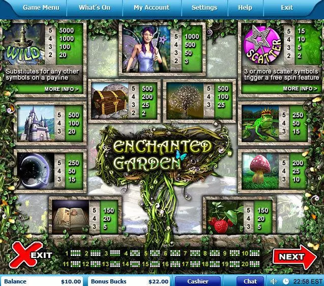 Info and Rules - Enchanted Garden Leap Frog Slots Game