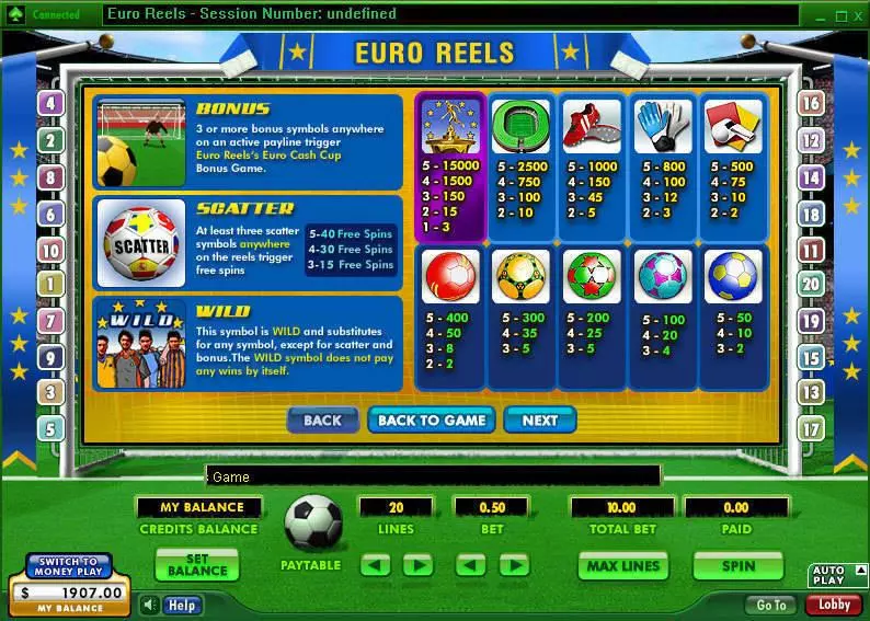 Info and Rules - Euro Reels 888 Slots Game