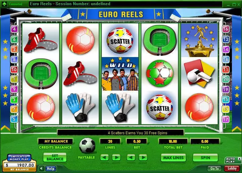 Main Screen Reels - Euro Reels 888 Slots Game