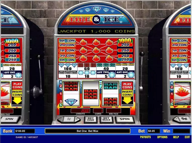 Main Screen Reels - Fire and Ice 5 Line Parlay Slots Game