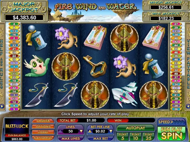 Main Screen Reels - Fire, Wind and Water NuWorks Slots Game