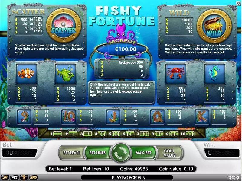 Info and Rules - Fishy Fortune NetEnt Slots Game