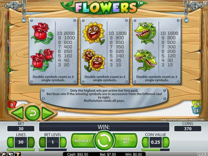 Info and Rules - Flowers NetEnt Slots Game