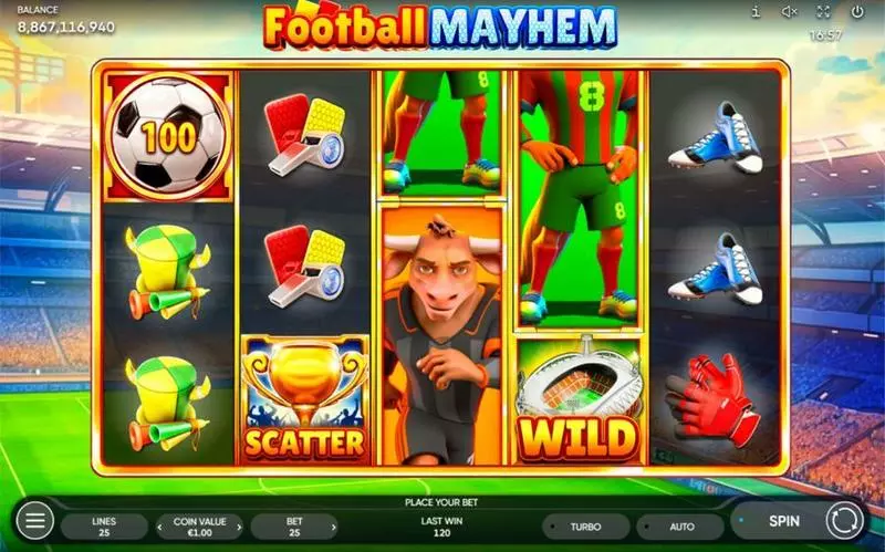 Main Screen Reels - Football Mayhem Endorphina Slots Game